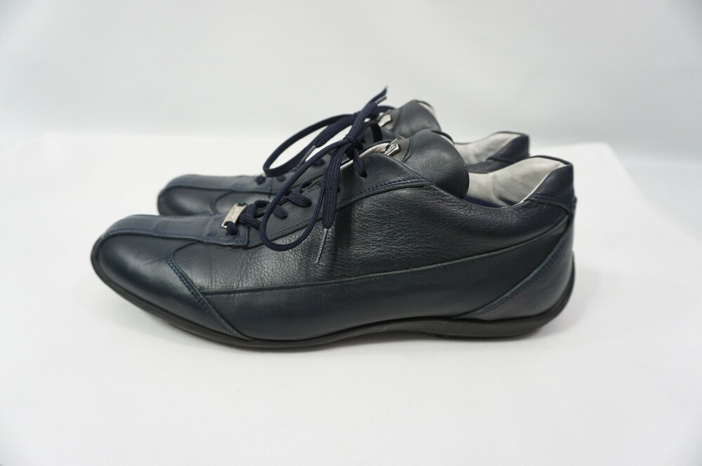 Mauri Used Men 44 Alligator trim/Leather Sneakers Shoes Navy Blue Italy Crocodil